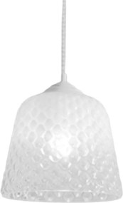 Biały klosz szklany do lamp wiszących - wykończenie przezroczyste, wzór dekoracyjny, gwint E27 (duże szkło) d.25X21,5