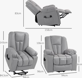 HOMCOM Fotel masujący relaksacyjny z pilotem i kieszeniami dla seniorów ciemnoszary 94x96x106 cm | Aosom PL