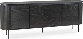 Komoda do Salonu BECK 200 cm Czarna Czterodrzwiowa Ryflowana Nowoczesna