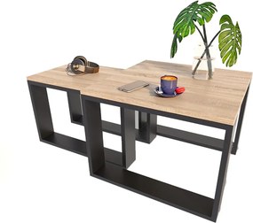 Komplet Dwóch Stolików Kawowych Dąb Sonoma + Czarny E4-T29