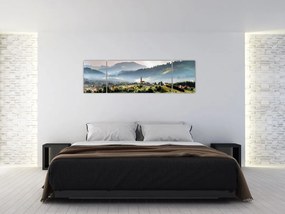 Obraz - wieś we mgle (170x50 cm)