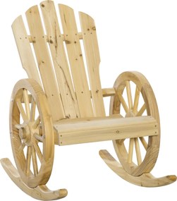 Outsunny Fotel bujany, rustykalny fotel relaksacyjny, krzesło ogrodowe z designem na kółkach, fotel bujany, drewno lite, naturalne drewno, 68 x 88 x 92 cm