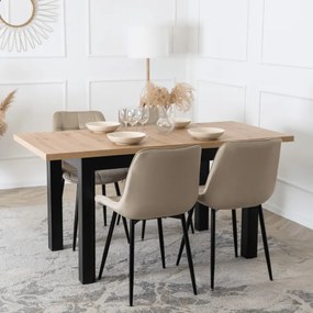 Zestaw Stół Rozkładany SKUBI 120-160 cm Dąb Craft/Czarny i 4 Krzesła Tapicerowane CHRIS Beżowe Nowoczesne