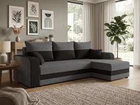 Rozkładana narożna sofa VALERIO 238x140 cm, ciemnoszara/antracytowa, uniwersalna + 2 poduszki GRATIS