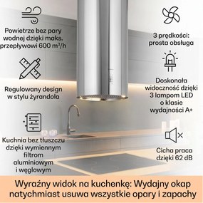 Klarstein Bolea 90cm 651m³/h Okap Wyspowy Srebrny