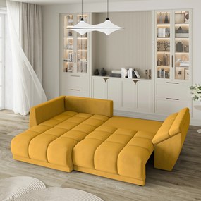 Masseno Narożnik ORENTI z funkcją spania i pojemnikiem na pościel Narozniki L, Rozkładana sofa - Żółty, MATT VELVET 48