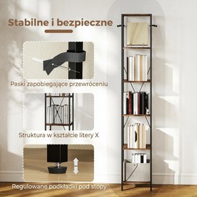 HOMCOM Zestaw 2 regałów 6-poziomowych, rama stalowa, do salonu, biura, sypialni, Rustykalny-Brąz