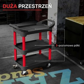 HOMCOM Wózek narzędziowy z 3 półkami, uchwyty boczne, kółka, z tworzywa, Czarny