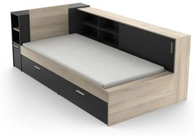 Łóżko modułowe 90 x 190/200 cm ze schowkami - Czarny i naturalne drewno - LIARA