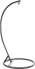 Czarny wiszący fotel KOKON ze stojakiem, beżowa poduszka