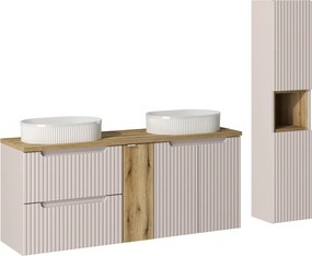Zestaw Nova 668 kaszmir/dąb coast evoke - szafka 140 cm z umywalkami Beyond i słupek