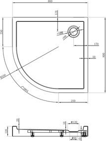 Mexen Flow+ brodzik półokrągły 80 x 80 cm, czarny mat - 46Q708080H