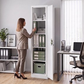 Szafa na akta kartotekowa na klucz biała, 450x1850x600 mm: ALEX D600