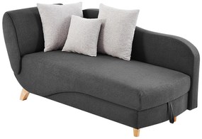 Szezlong prawostronny rozkładany z antracytowej tkaniny ze schowkiem na pościel PENELOPE