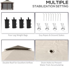 Outsunny Pawilon Składany 4x4x3m Beżowy z Regulowaną Wysokością 4 Ścianki Siatkowe Dach Wentylacyjny Torba Szybki Montaż | Aosom PL