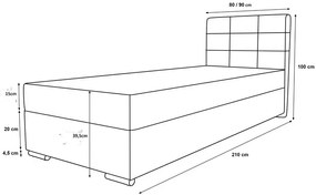 Kontynentalne łóżko pojedyncze z zagłówkiem 80x200 Carbon 32X