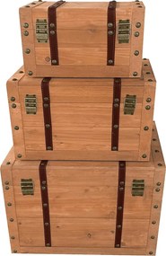 Zestaw 3 skrzyń z drewna sosnowego i MDF - 3 rozmiary - Naturalny - ESPARTA