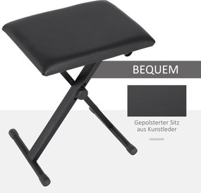 HOMCOM Stołek fortepianowy z regulacją wysokości Składany taboret do pianina Metal Sztuczna skóra Czarny 39 x 29 x 45–51 cm | Aosom PL