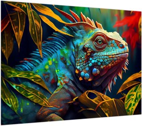 Obraz na szkle - Kolorowa iguana (70x50 cm)