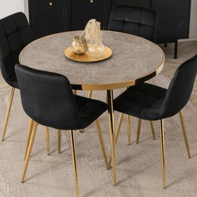 Szklany stół w stylu glamour Tinga 100 cm, szary marmur/złoty