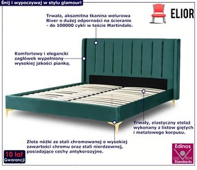 Zielone łóżko małżeńskie glamour z zagłówkiem 160x200 - Eblo