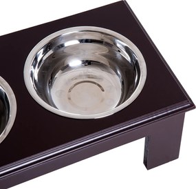 PawHut Miski Podwyższone dla Zwierząt 2 Miski Stal Szlachetna MDF Kawowy dla Psów i Kotów | Aosom PL