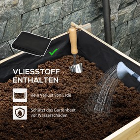 Outsunny Wysokie Łóżko Ogrodowe 3-Stopniowy Kwietnik Drewniany z Podszewką Naturalne 93x93x35cm na Balkon | Aosom PL