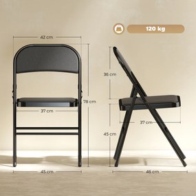 HOMCOM Zestaw 2 Składanych Krzeseł Biurowych, Metalowe Nogi, Składany Fotel do Biura i Poczekalni, Ekoskóra, Czarny | Aosom PL