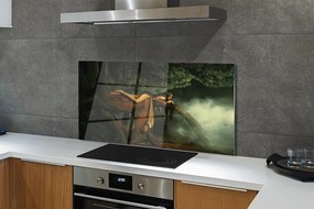 Szkło do Kuchni na Ścianę Kobieta-Drzewo pod Chmurami