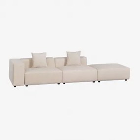 2-częściowa Modułowa Sofa Narożna Lewostronna Z Wysokim Podłokietnikiem I Pufą ↔︎345 Cm Bruna Sztruksu Beżowy Len - Sklum