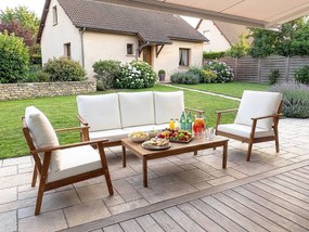 Zestaw mebli ogrodowych 5-osobowy z olejowanego drewna akacjowego z beżowymi poduszkami "Chilwell" – Komfort i elegancja na zewnątrz