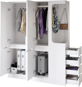 Szafa 140x40x170 cm - z 4 szufladami - z przegródkami do przechowywania - z frontami - biały