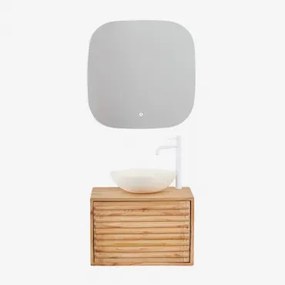 Zestaw Wiszących Mebli Łazienkowych Z Drewna Deleyna Naturalna & Cement Okrągły Biały Ø40 Cm Zavion & Kwadratowa - Sklum