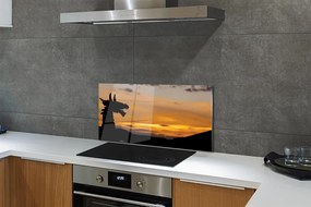 Szklany Panel Sylwetka Smoka o Zachodzie Słońca