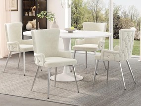 Zestaw 4 krzeseł z weluru - nogi w kolorze srebrnym - Beżowy