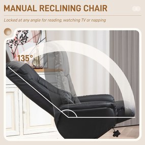 HOMCOM Fotel Wypoczynkowy z Podnóżkiem, Funkcja Leżenia, Pokrycie ze Skóry Ekologicznej, do 150 kg, 71 x 84 x 102 cm, Czarny