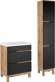 Zestaw Łazienkowy 60cm 2S Alma Słupek Dąb Wotan / Czarny Mat