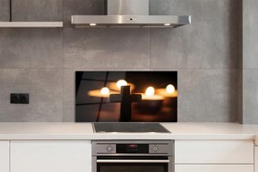 Szklany Panel Krzyż w Blasku Świec
