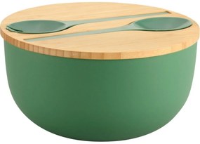 Kesper 58471 Miska sałatkowa z sztućcami ibambusową pokrywką 24 cm, zielona