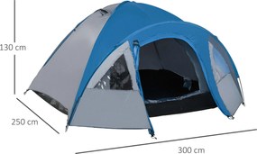 Outsunny Namiot Rodzinny Outdoor Igloo 4 Osoby Podwójna Ścianka Niebieski Szary 300x250x130cm | Aosom PL