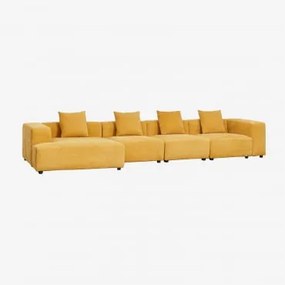 Modułowa Sofa Z Leżanką Po Lewej Stronie, 4-częściowa (↔︎420 Cm) Z Wysokim Podłokietnikiem Bruna Tkaniny Szenil Musztarda - Sklum