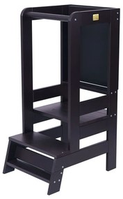 Czarny pomocnik kuchenny dla dzieci z litego drewna sosnowego Montessori – Meowbaby