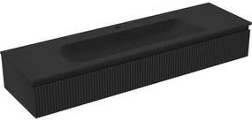 Mexen Rivel szafka łazienkowa 160 cm z umywalką Vela, 1 szuflada, ryflowana , czarna mat - 91A20-16023-1-BF71-W23M71