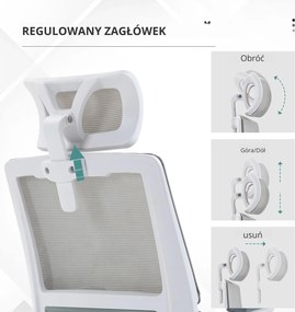 Vinsetto Ergonomiczne Krzesło Biurowe Regulowana Podgłówka 58x61x119cm Szary | Aosom PL