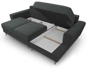 Ciemnoszary aksamitny rozkładany/ze schowkiem narożnik (prawostronny/z szezlongiem) Kyoto – Cosmopolitan Design