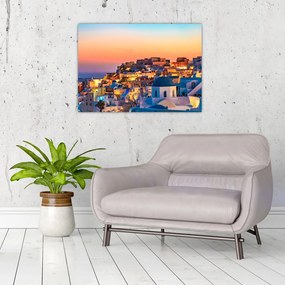 Obraz na szkle - Santorini o zmierzchu (70x50 cm)