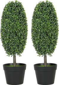 HOMCOM Zestaw 2 sztucznych roślin, drzewa sztuczne odporne na UV w doniczce, z tworzywa sztucznego, cementu, w kolorze zielonym
