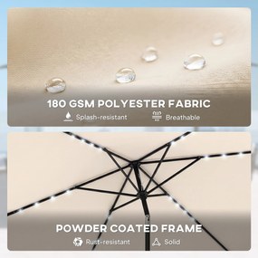 Outsunny Parasol LED Solarny ok. 300 x 200 cm regulowany Parasol Balkonowy z Korbką Pokrowiec UV Ochrona Obracany Kremowy | Aosom PL