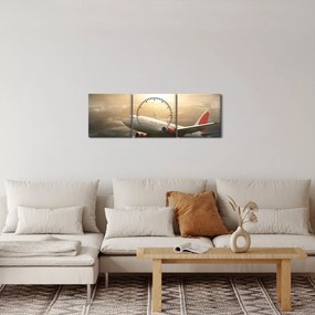 Obraz - Samolot w chmurach (z zegarem) (90x30 cm)
