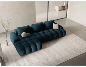 Morski aksamitny rozkładany/ze schowkiem narożnik (lewostronny/z szezlongiem) Linz – Cosmopolitan Design